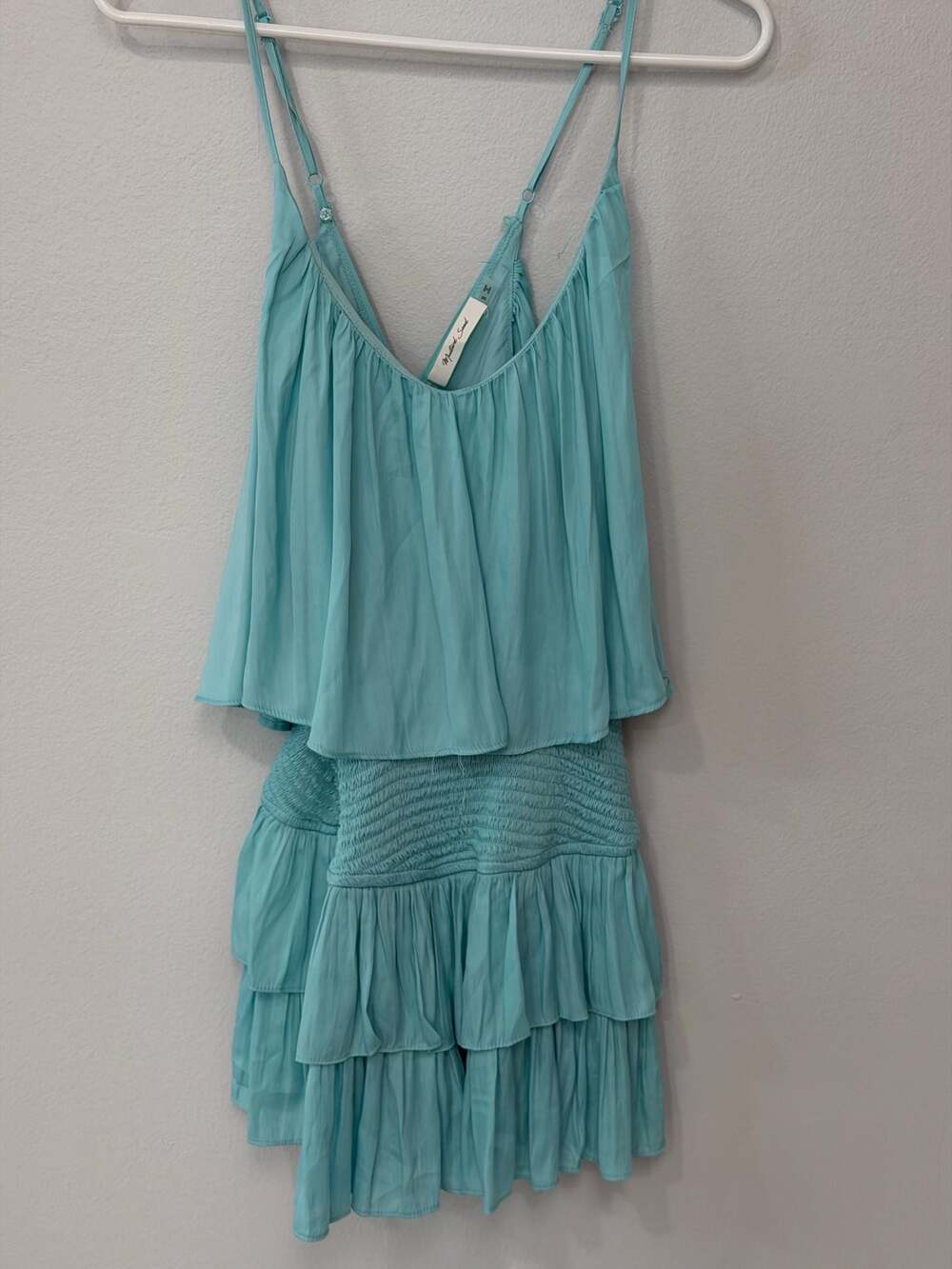 Mustard Seed Aqua Blue Ruffle Tiered Smocked Mini Dress Size S